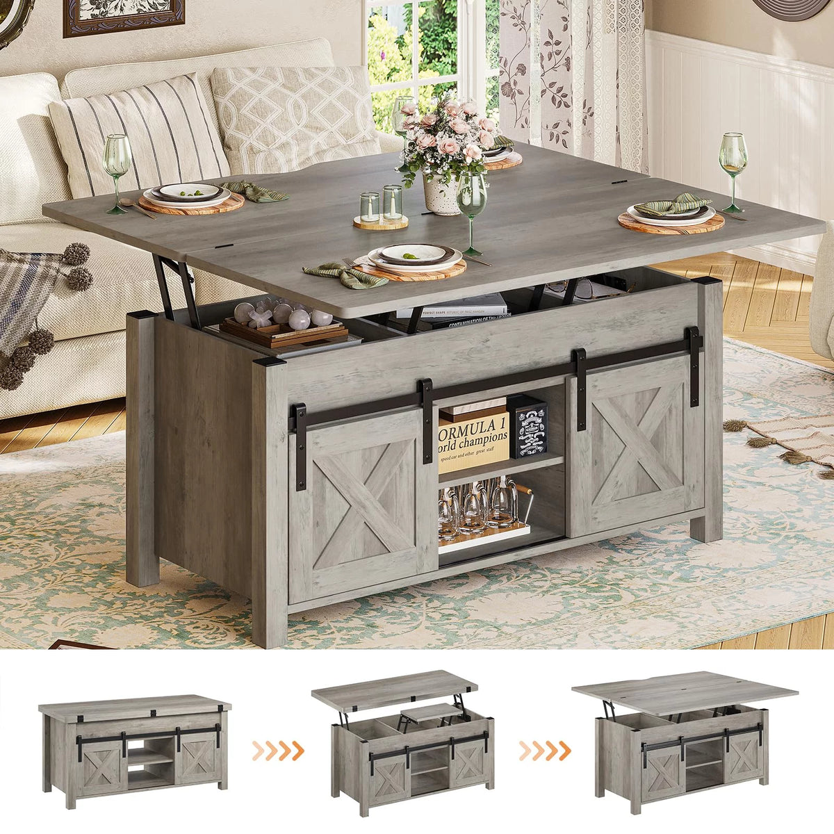 Gray Lift Top Coffee Table with Storage C305