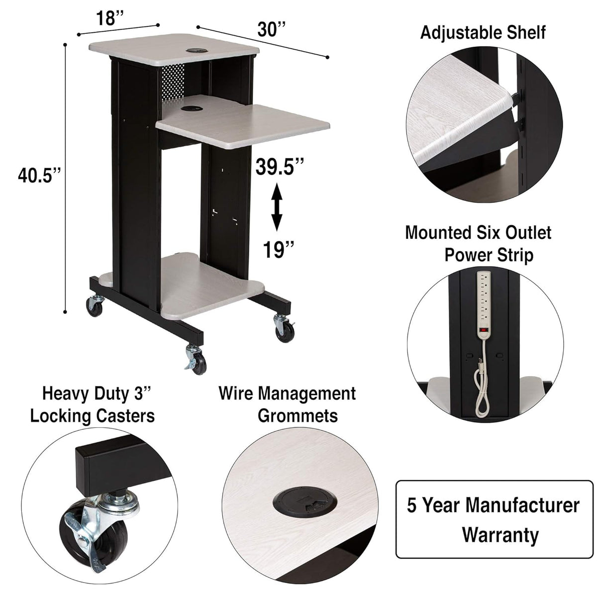 Presentation Cart and Stand, Steel Frame, Ivory Woodgrain M361