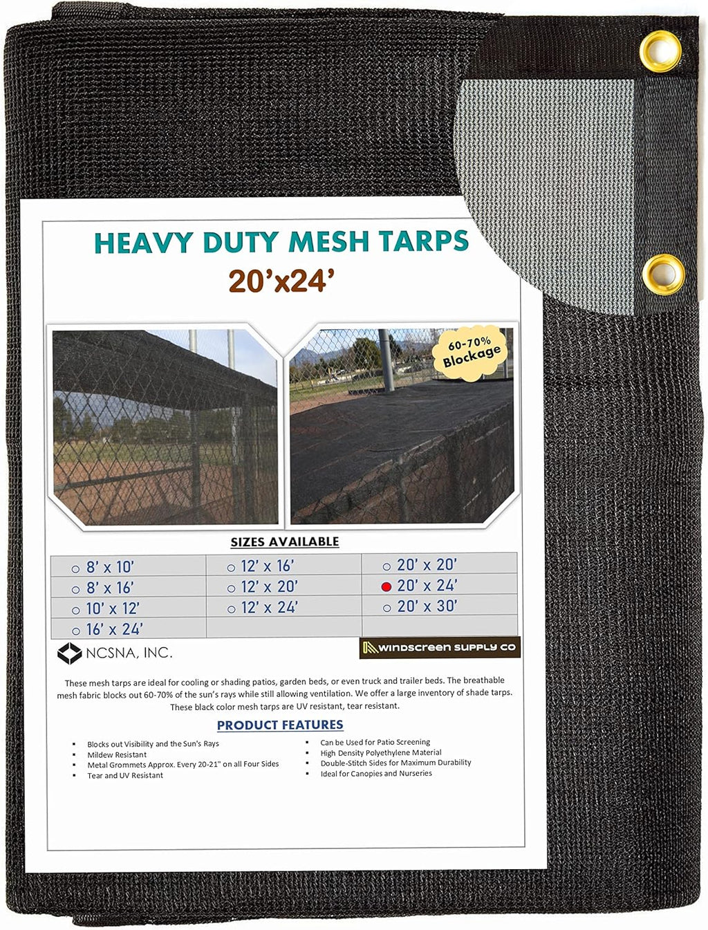 12 FT X 16 FT Heavy Duty Black Knitted Mesh Tarp with Grommets W62191
