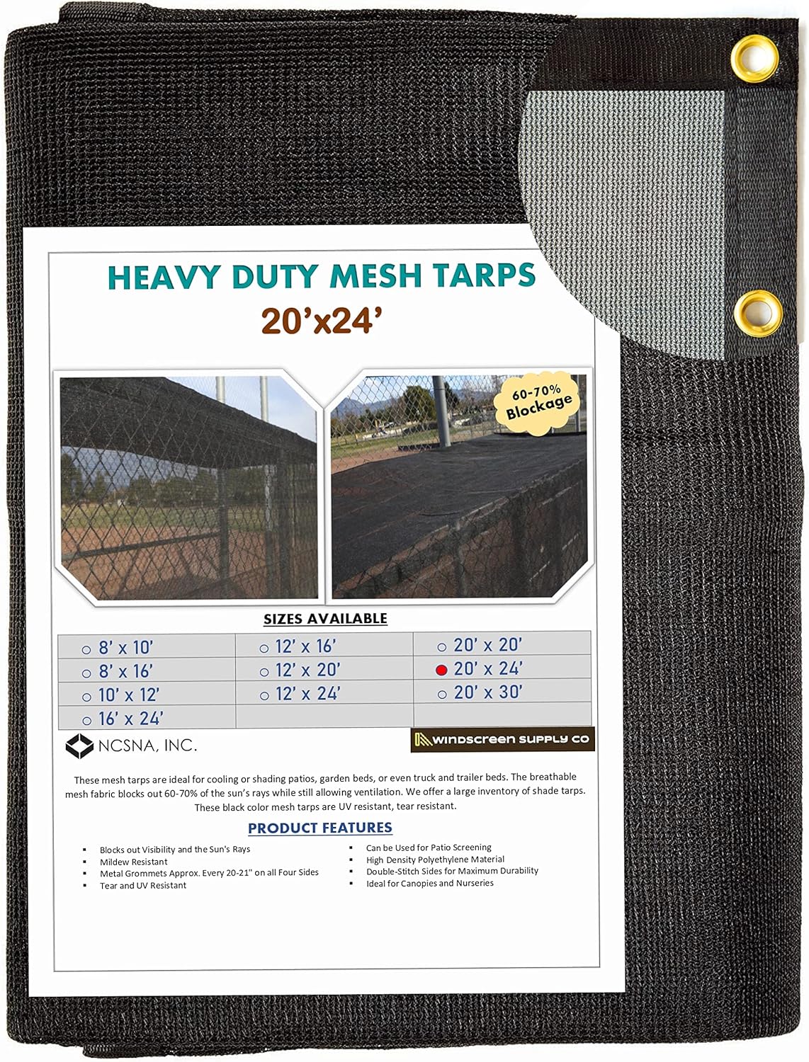 12 FT X 16 FT Heavy Duty Black Knitted Mesh Tarp with Grommets W62191