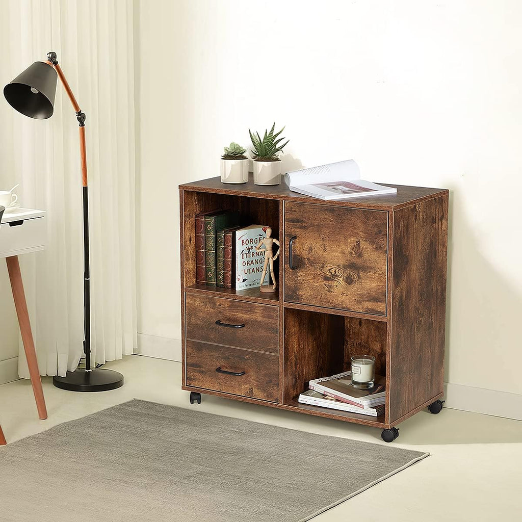 2 Drawers Mobile Wooden Lateral Filing Cabinet with Lockable Casters J44919