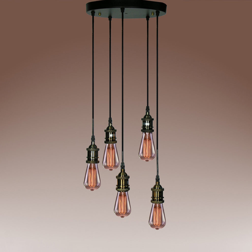 5-light Adjustable Cord Edison Lamp with Bulbs E16287
