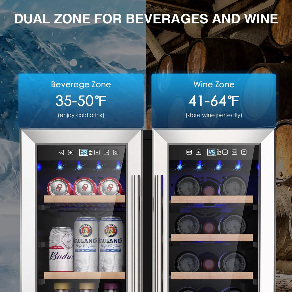 Beverage Refrigerator and Wine Cooler, Dual Zone 24 inch Built-in 20 Bottles 57 Cans H5671