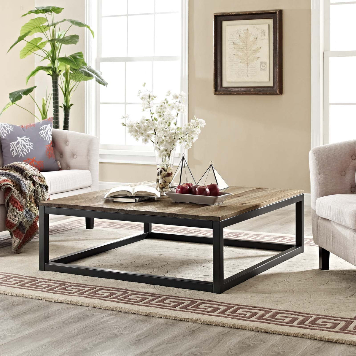 Brown Metal Steel Wood Coffee Table F897193