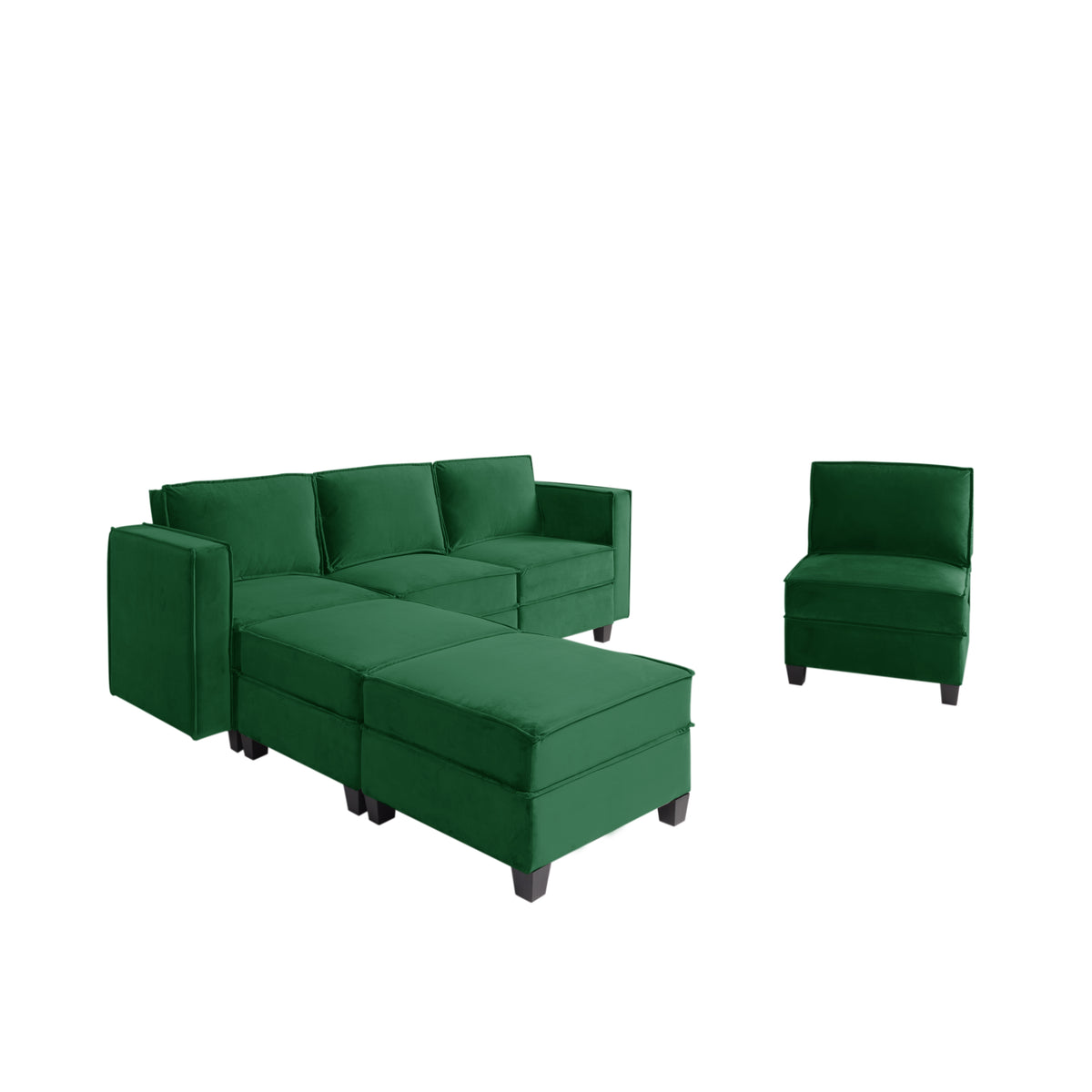 Modern Large Velvet U-Shaped Convertible Sectional Sofa Bed with Removable Storage Ottomans M1049
