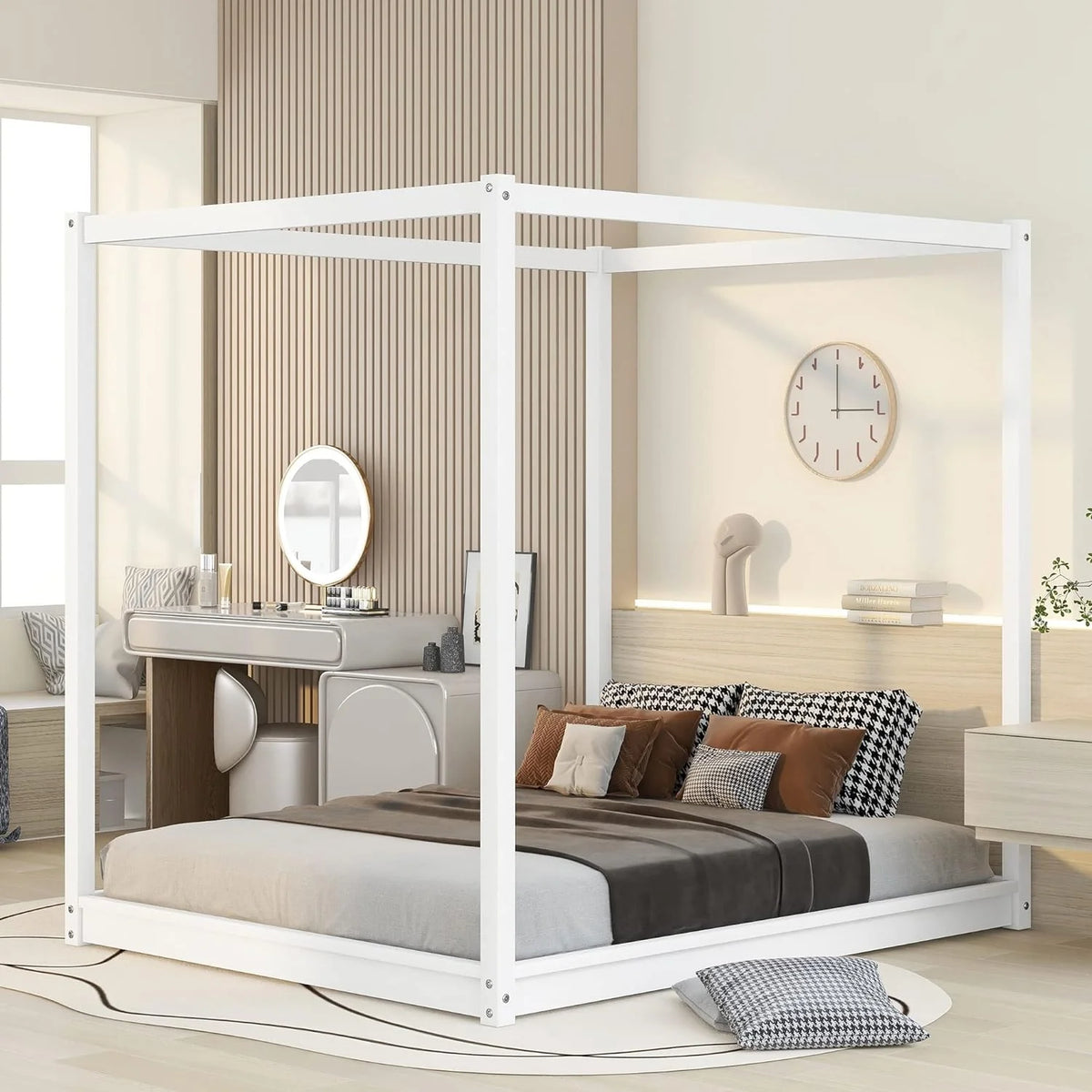 Queen Size Wooden Canopy Platform Bed Frame R8673