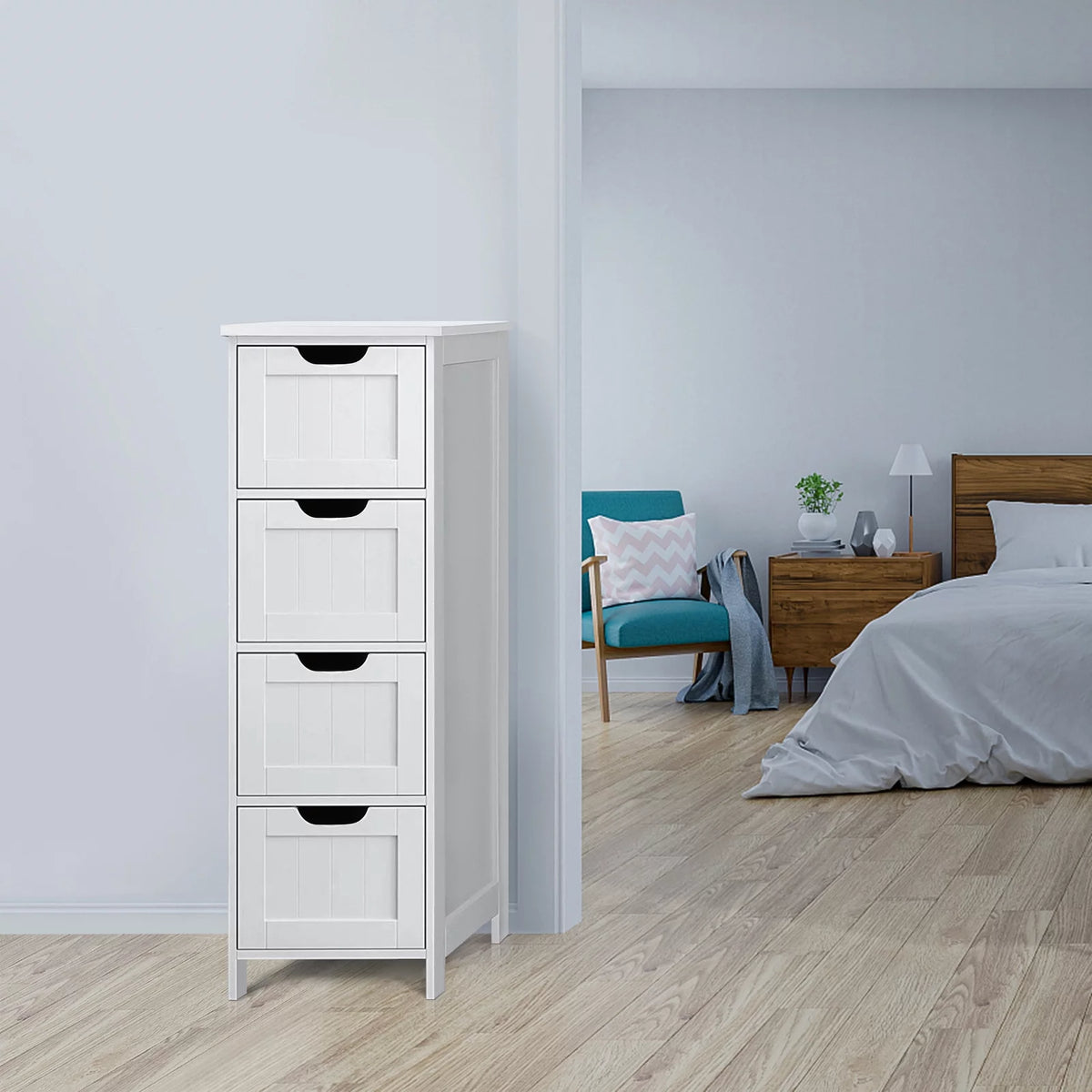 White 4 Drawer Wooden Floor Cabinet U5803