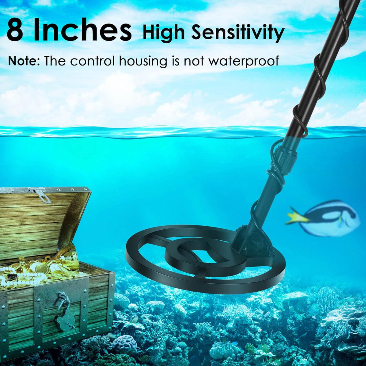 10" Depth Waterproof Metal Detector with LCD Display E524