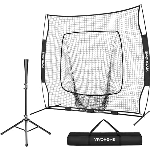 7x7 Ft Baseball Softball Practice Net with Batting Tee and Carry Bag O52643