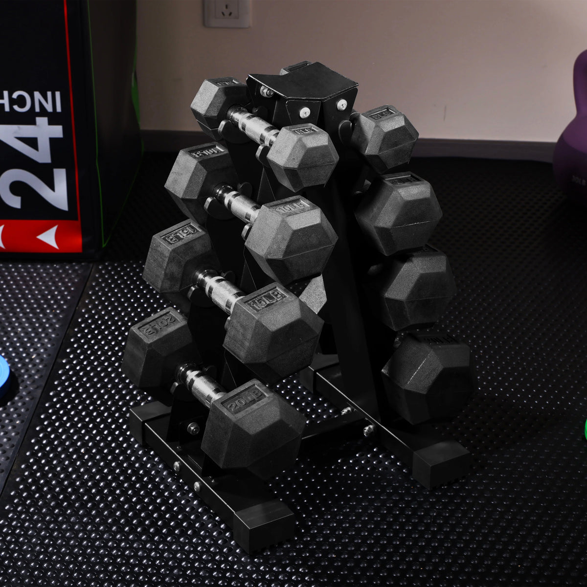 100LB Rubber Coated Hex Dumbbell Weight Set with Rack U30379