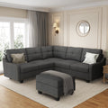 Dark Gray Convertible Sofa Set with Storage Ottoman T1158