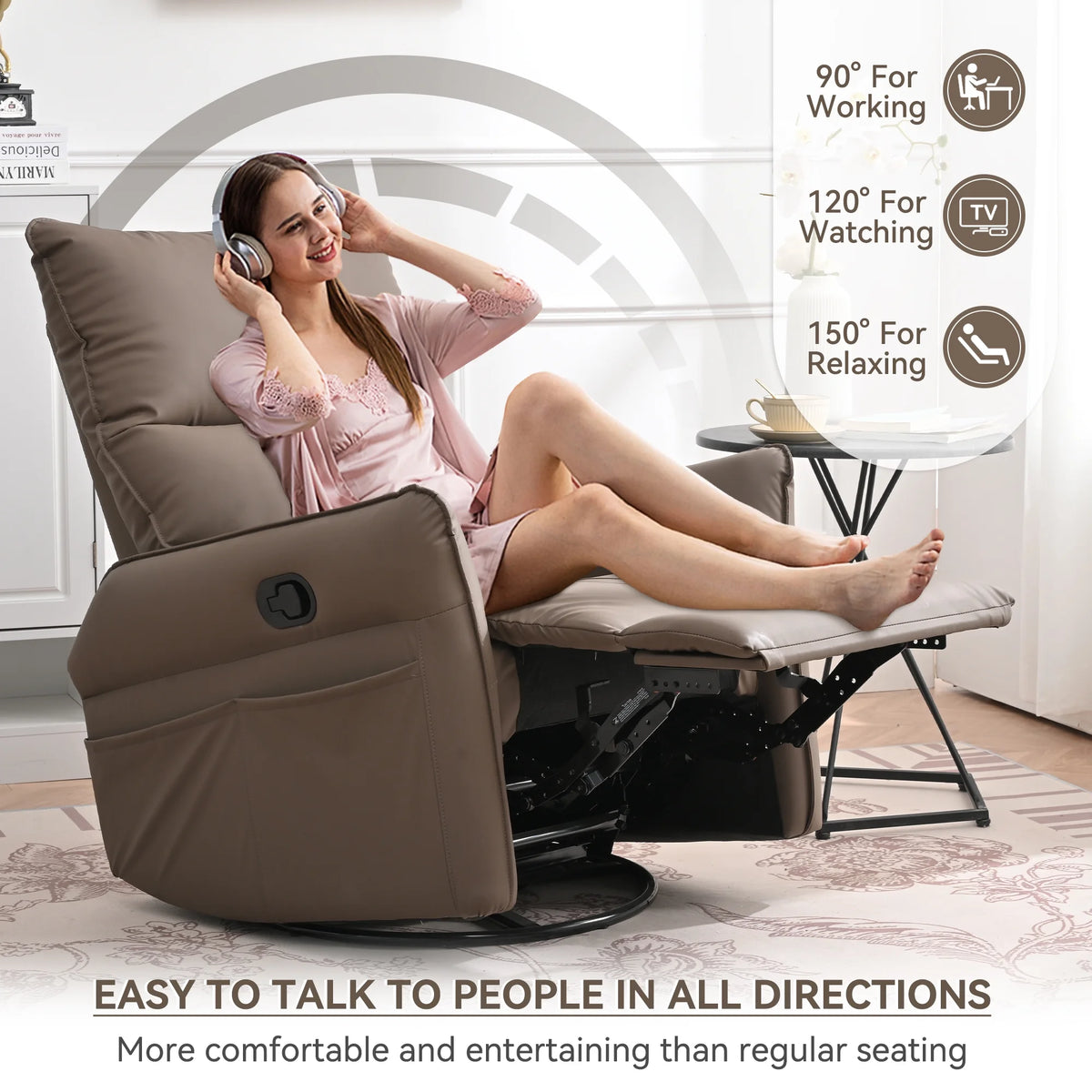 4-in-1 Swivel Glider Rocker Recliner Chair Brown B711