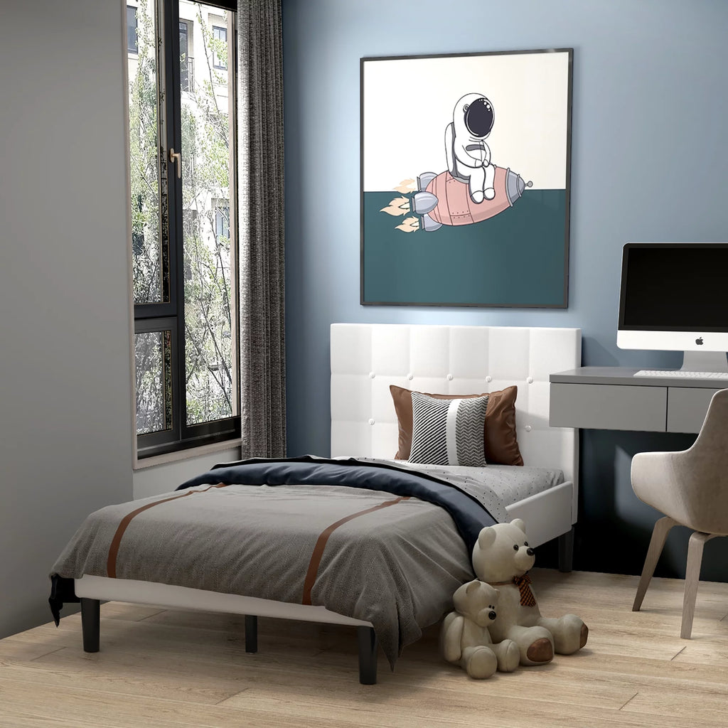 Twin Upholstered Bed Frame with Tufted Headboard Beige Z777