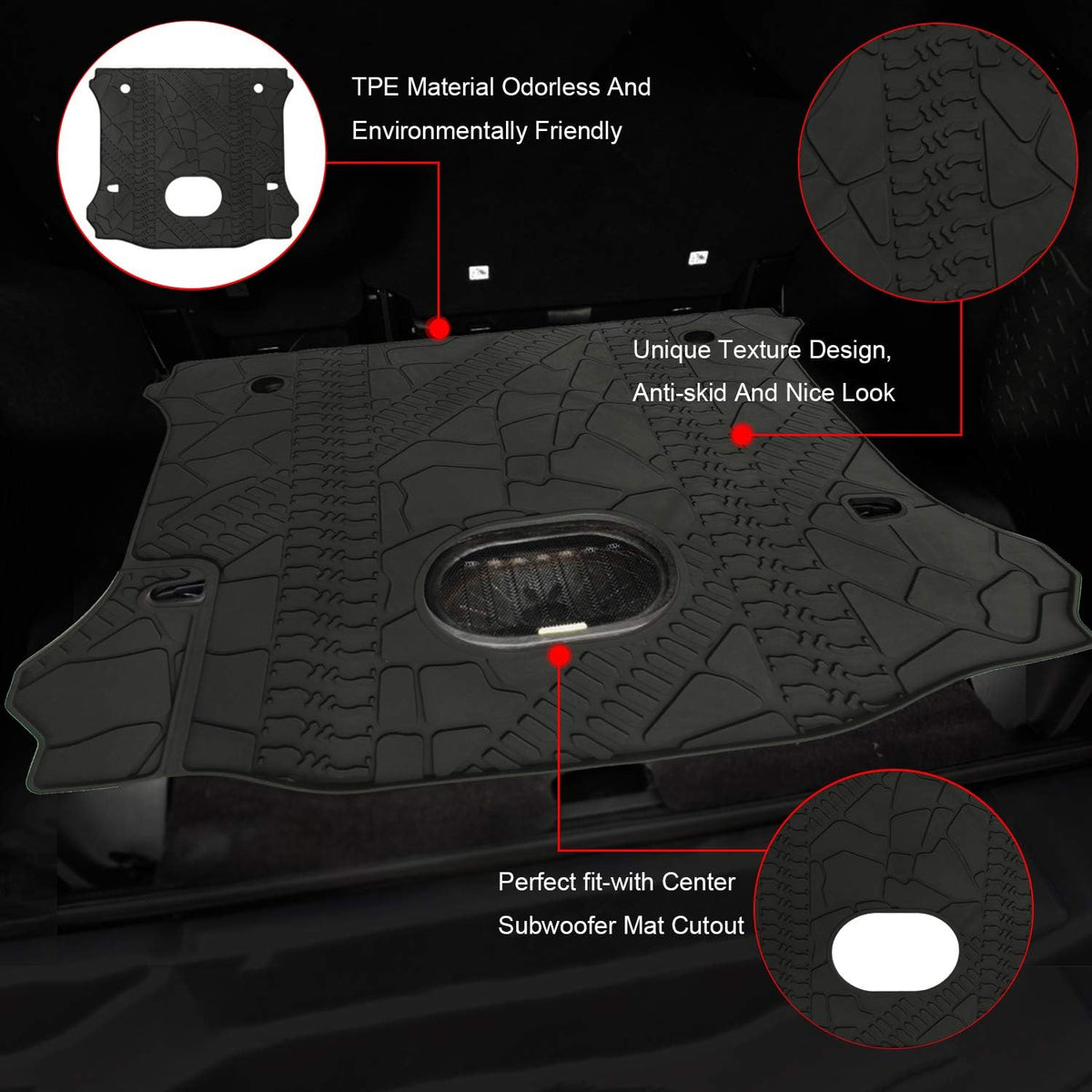 Black TPE Cargo Liner Rear Floor Mat for Jeep Wrangler Unlimited 4 door M4842
