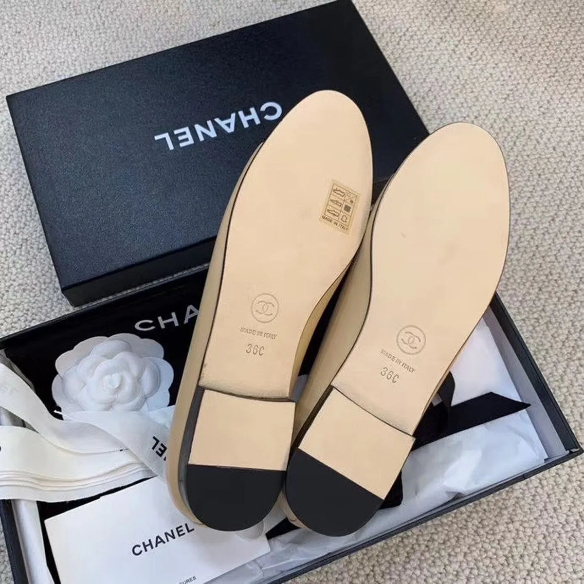 Beige Black Ballerina Flats Z22221