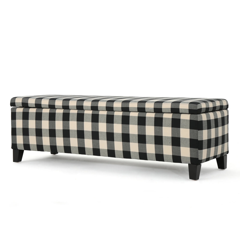 Black Checkerboard Fabric Storage Ottoman C198