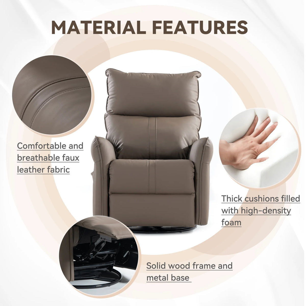 4-in-1 Swivel Glider Rocker Recliner Chair Brown B711
