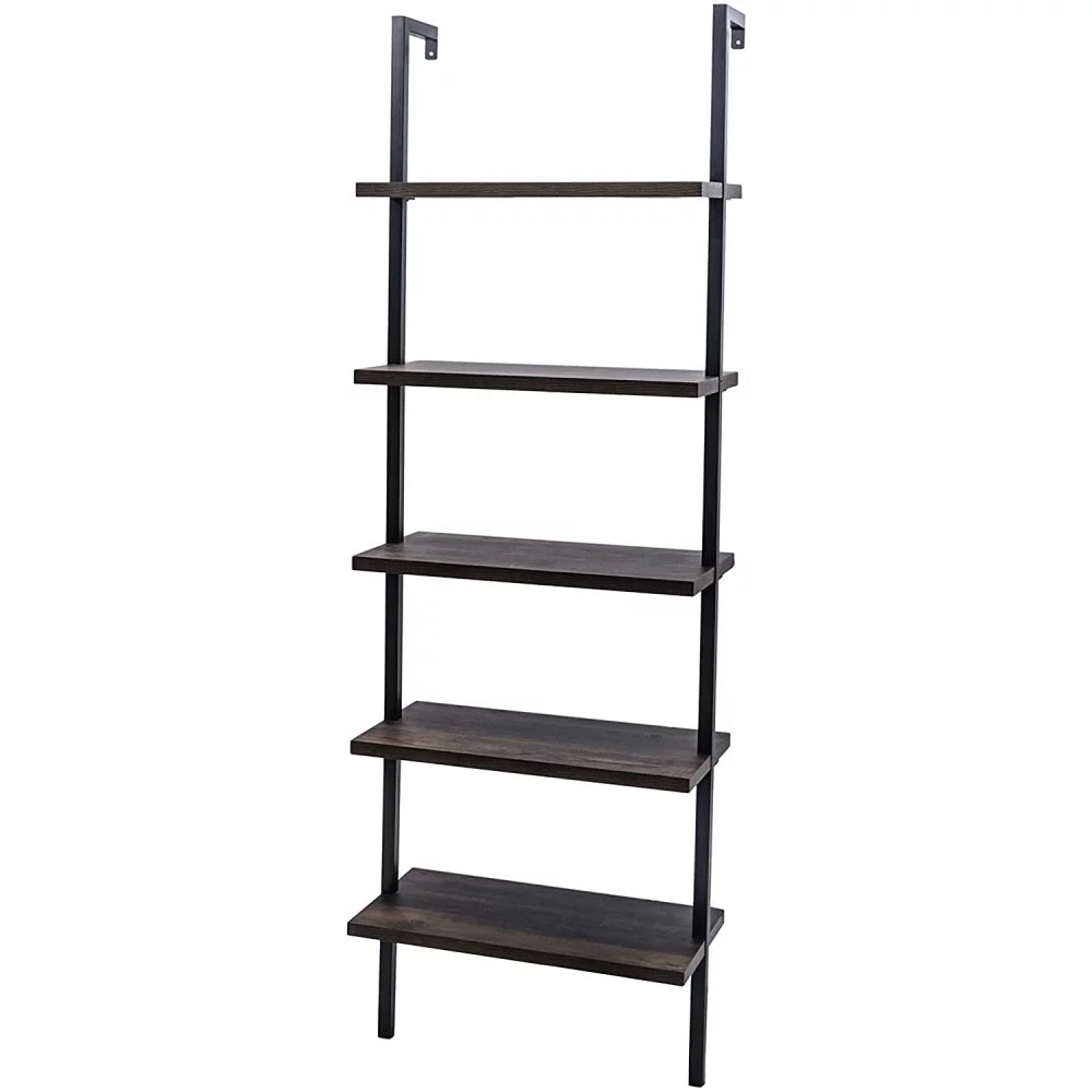 5-Shelf Wood Ladder Bookcase with Metal Frame I71040