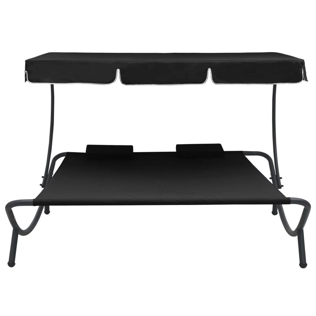 Patio Bed with Canopy and Pillows Black Z339