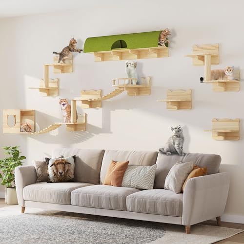 Solid Wood Wall Mounted Cat Furniture Set of 13 W86743