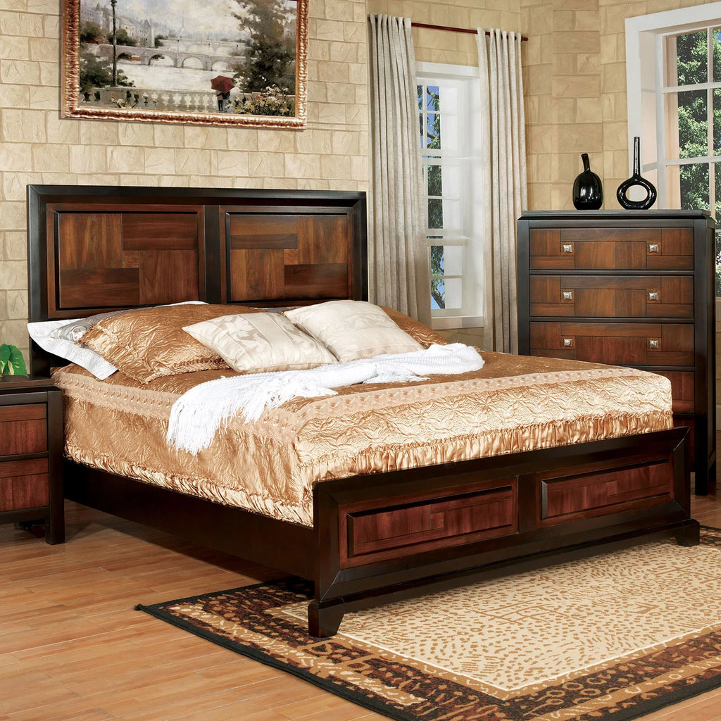 King Size Acacia Panel Bed Two Tone Walnut Bedframe V647