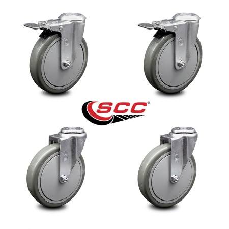 6 inch Gray Polyurethane Swivel Bolt Hole Caster Set with 2 Total Lock Brake Z740