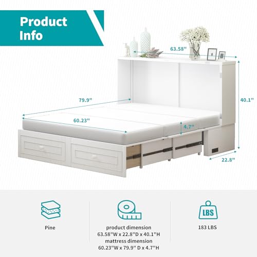 Queen Size Dark Grey Murphy Bed with USB Charging Station M2227