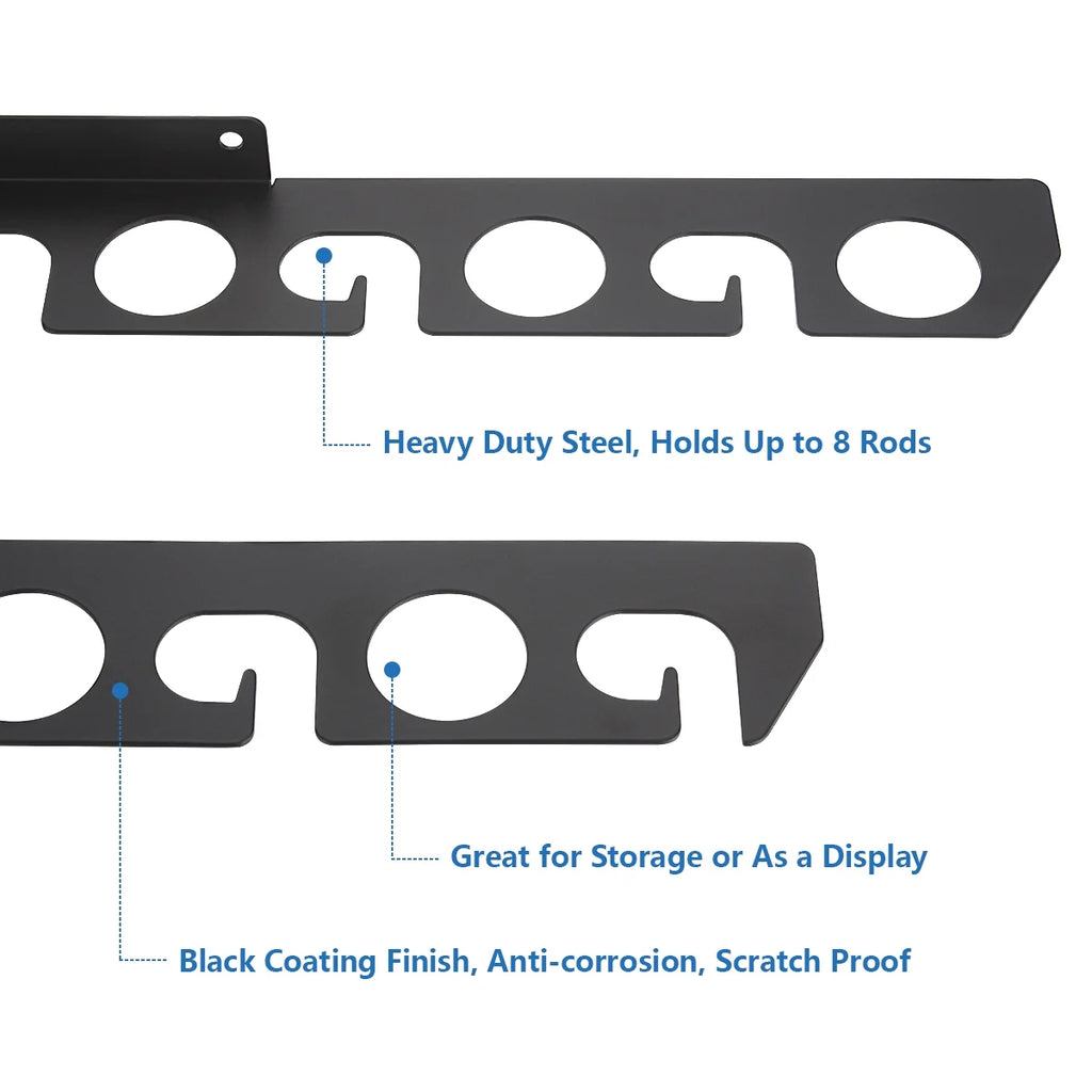 Black 2 Pack Fishing Rod Rack Wall Mount, Holds 16 Rods J38048
