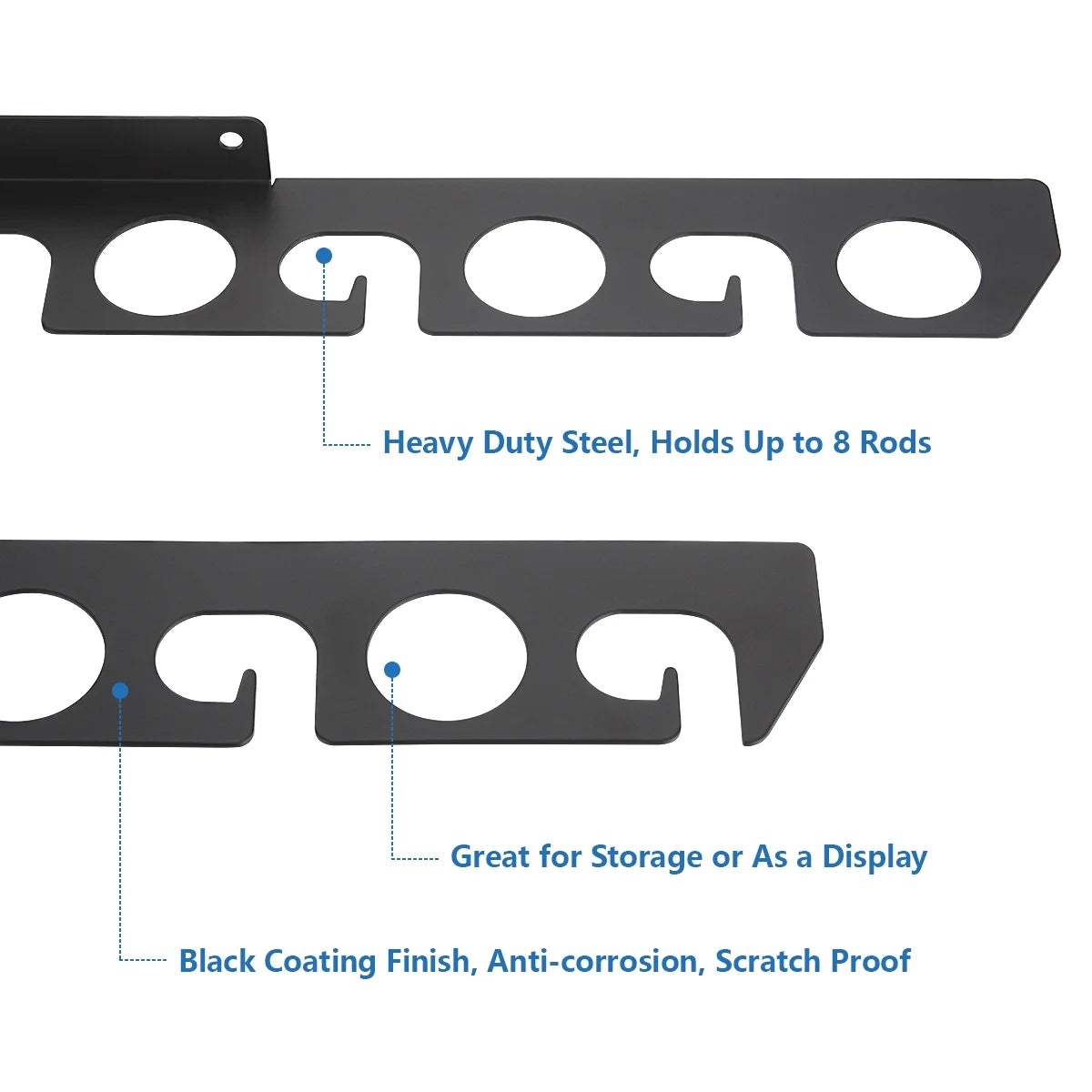 Black 2 Pack Fishing Rod Rack Wall Mount, Holds 16 Rods J38048