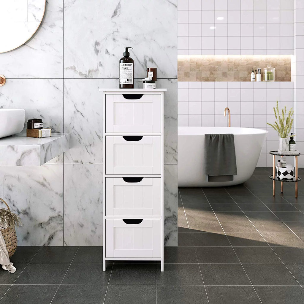 White 4 Drawer Wooden Floor Cabinet U5803