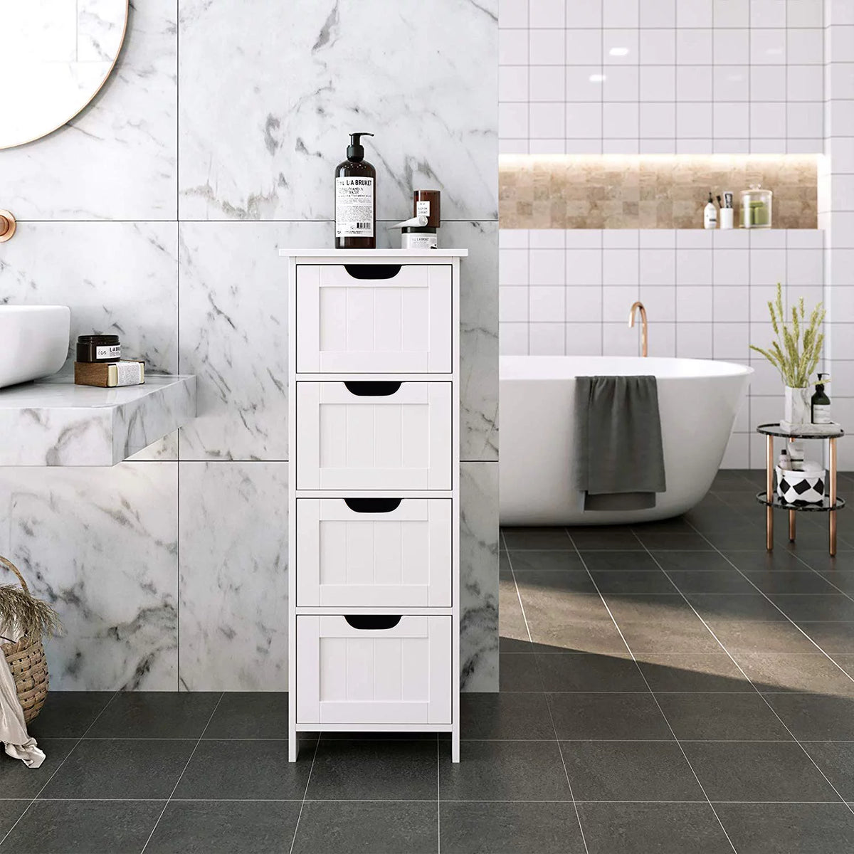 White 4 Drawer Wooden Floor Cabinet U5803