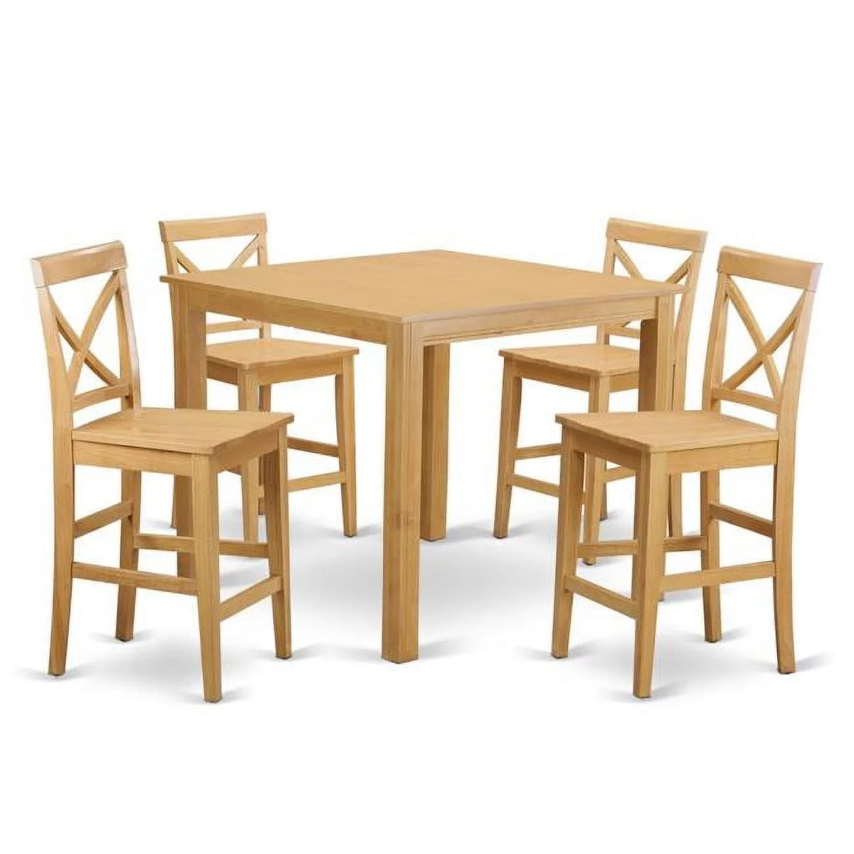 Oak Counter Height Pub Table & 4 Kitchen Chairs C97687