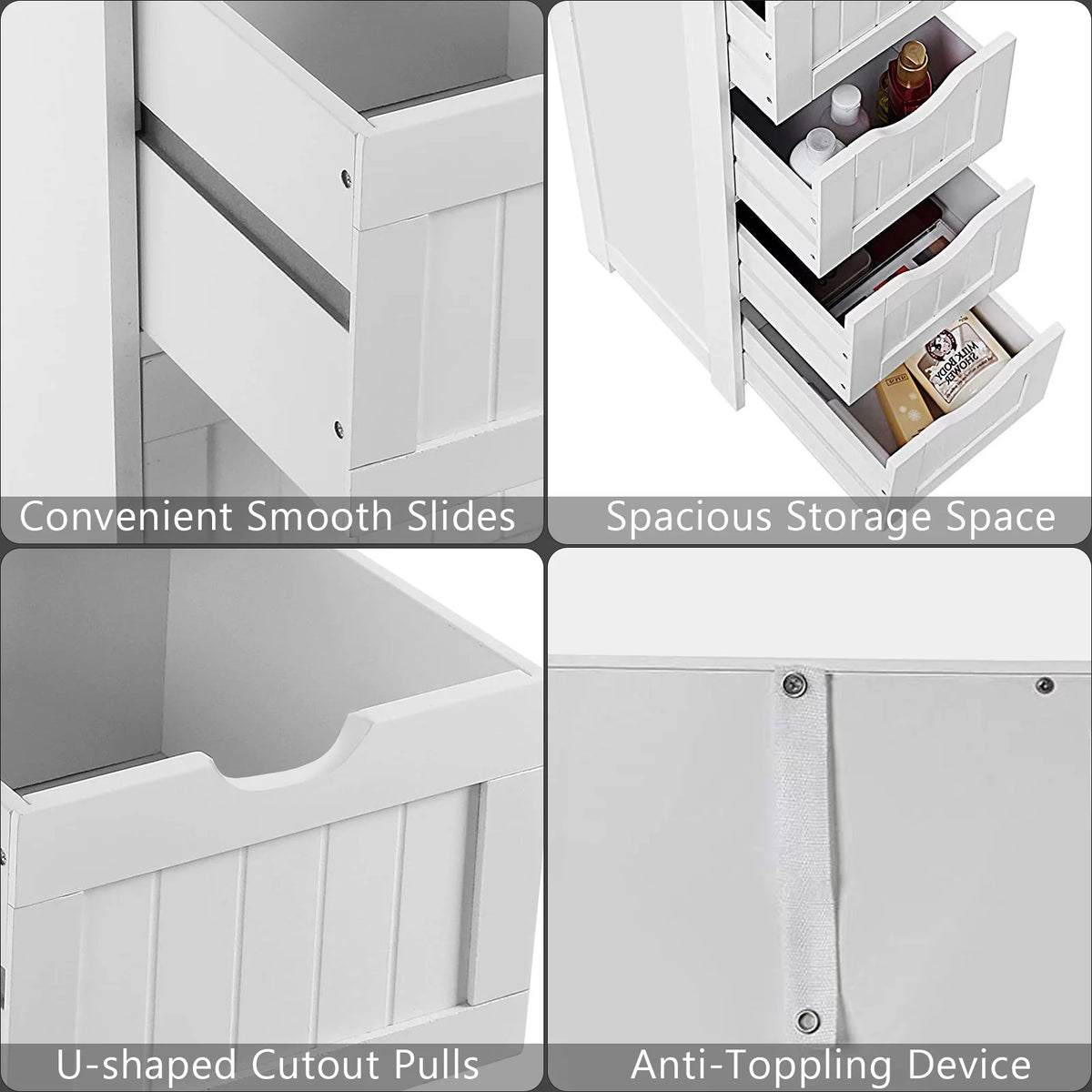 White 4 Drawer Wooden Floor Cabinet U5803