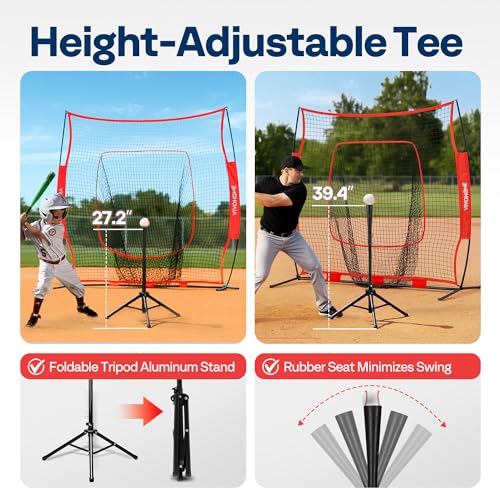 7x7 Ft Baseball Softball Practice Net with Batting Tee and Carry Bag O52643