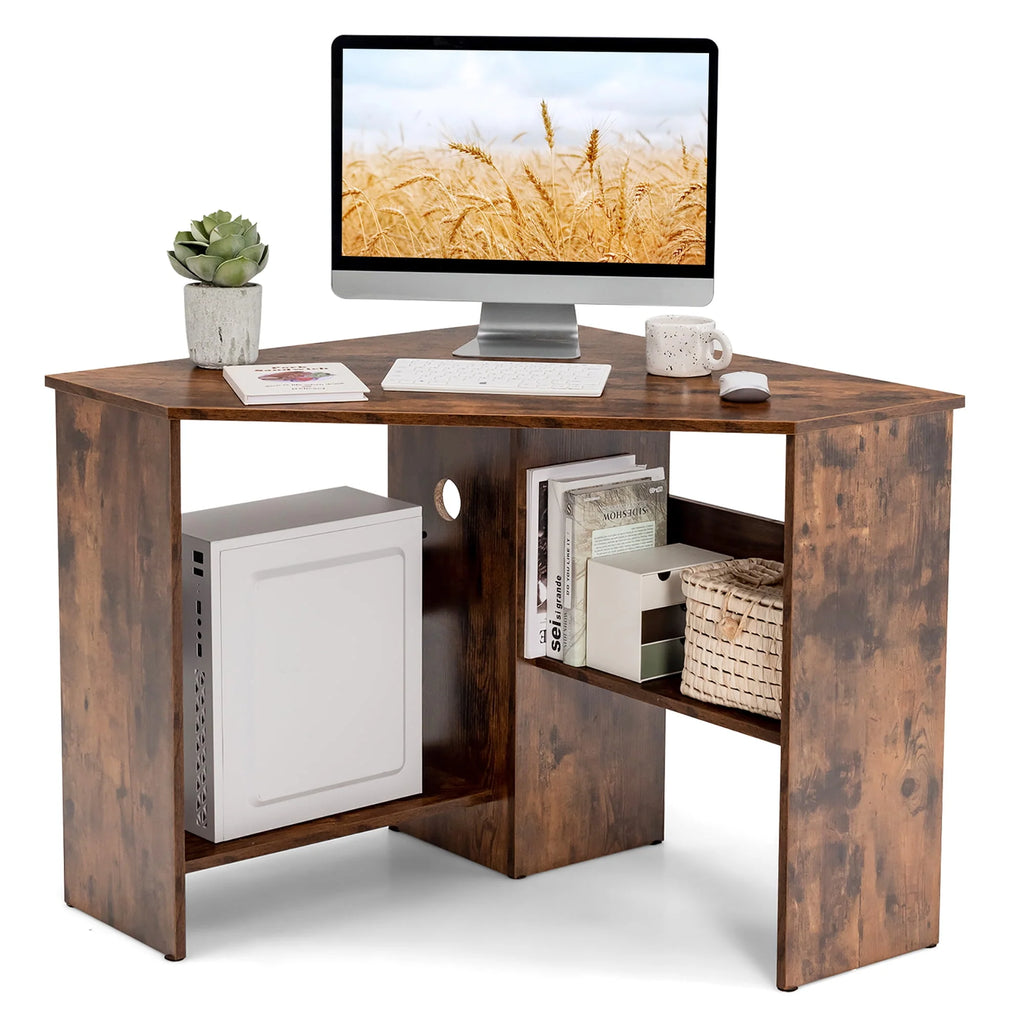 Corner Computer Desk with Storage Shelf F64866