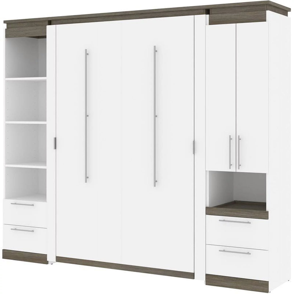 Modern Wood Full Murphy Bed with Storage Drawers in White E82754