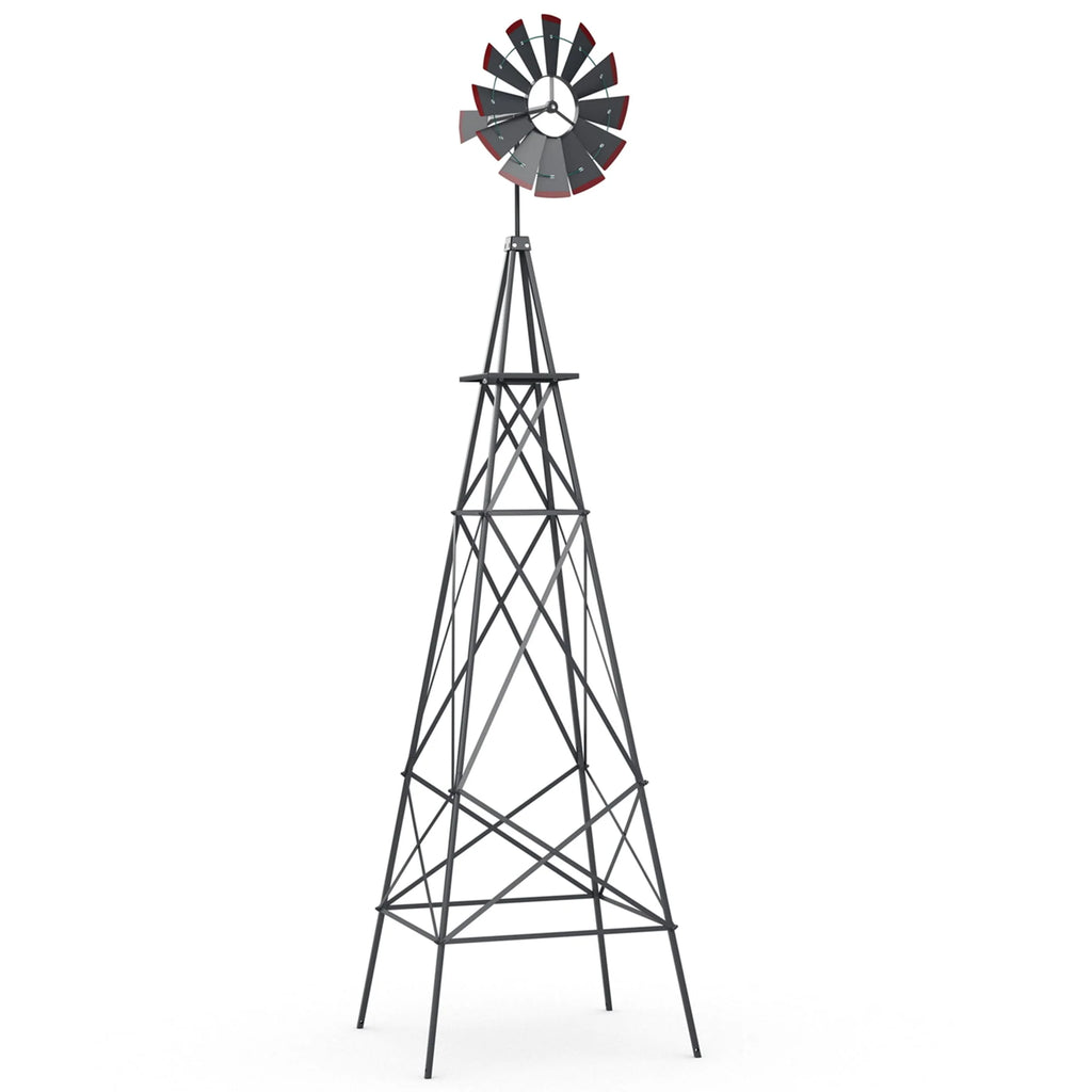 8 ft Ornamental Windmill with 4 Support Legs Gray W29622