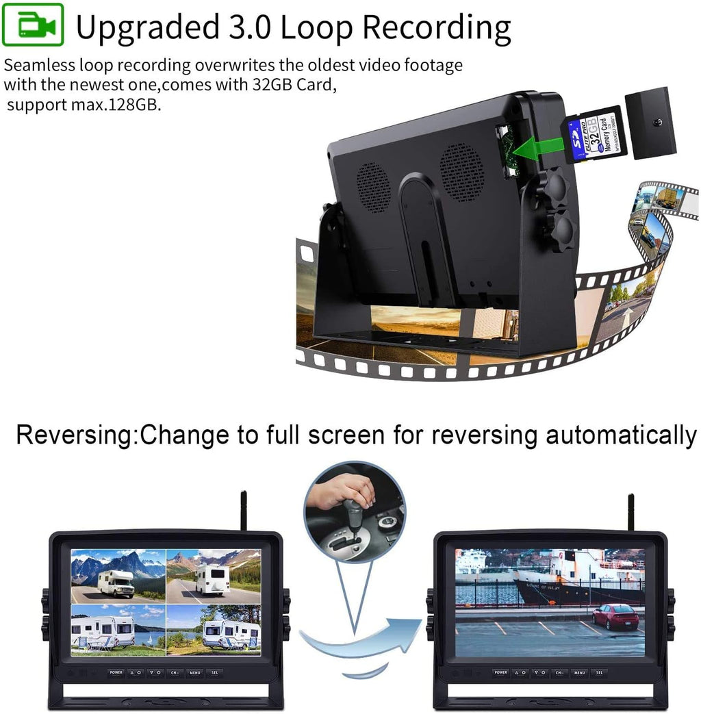 Wireless Backup Camera System with 7'' Monitor and 4 Channels, Black X3011