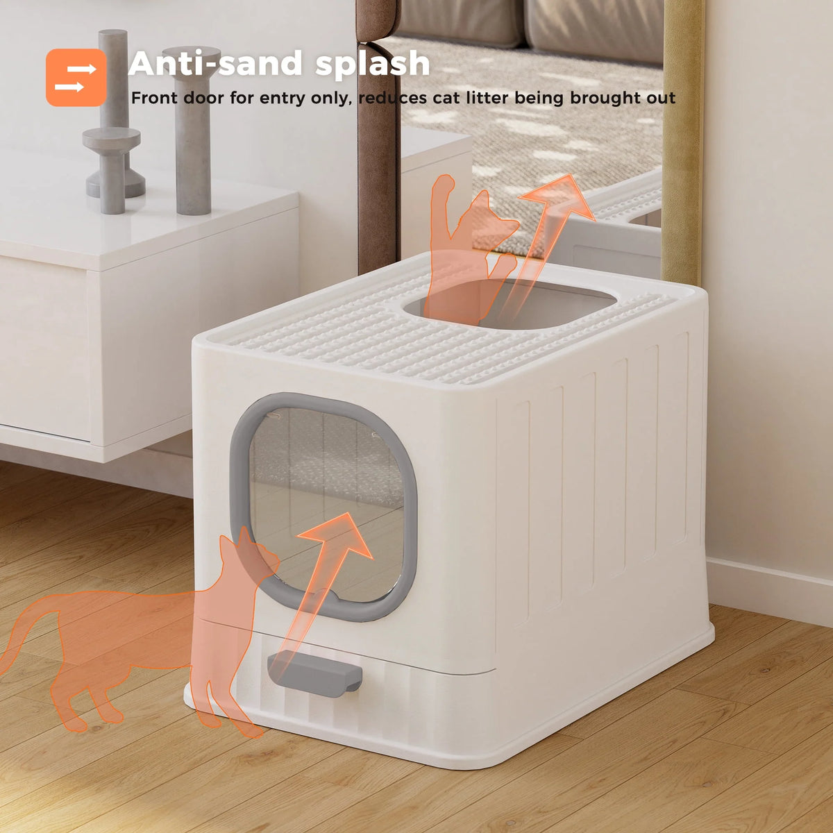 Enclosed Cat Litter Box Large Anti-Splashing Drawer Type Gray X2868