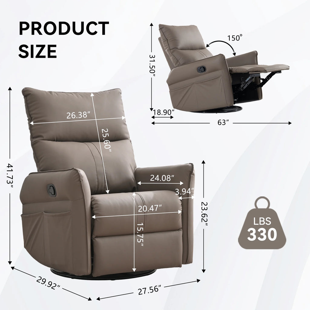 4-in-1 Swivel Glider Rocker Recliner Chair Brown B711