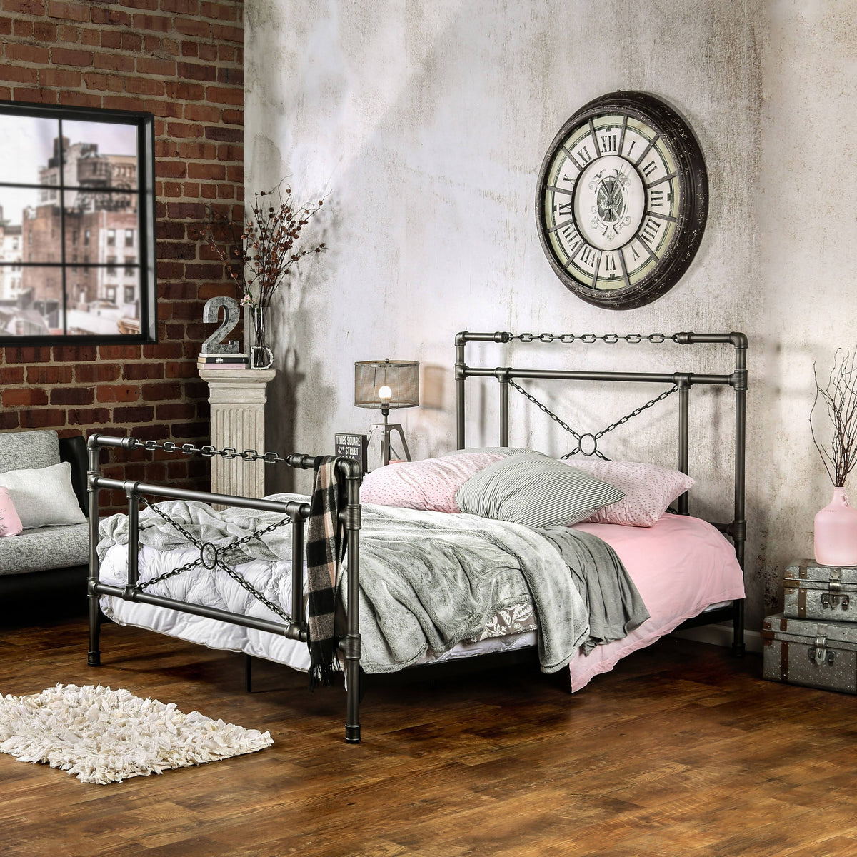 Industrial Brushed Silver Bed California King O188425
