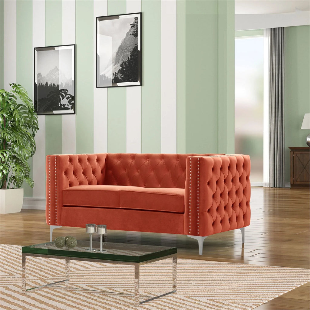3-PC Velvet Loveseat and 2 Chairs Set Orange B718