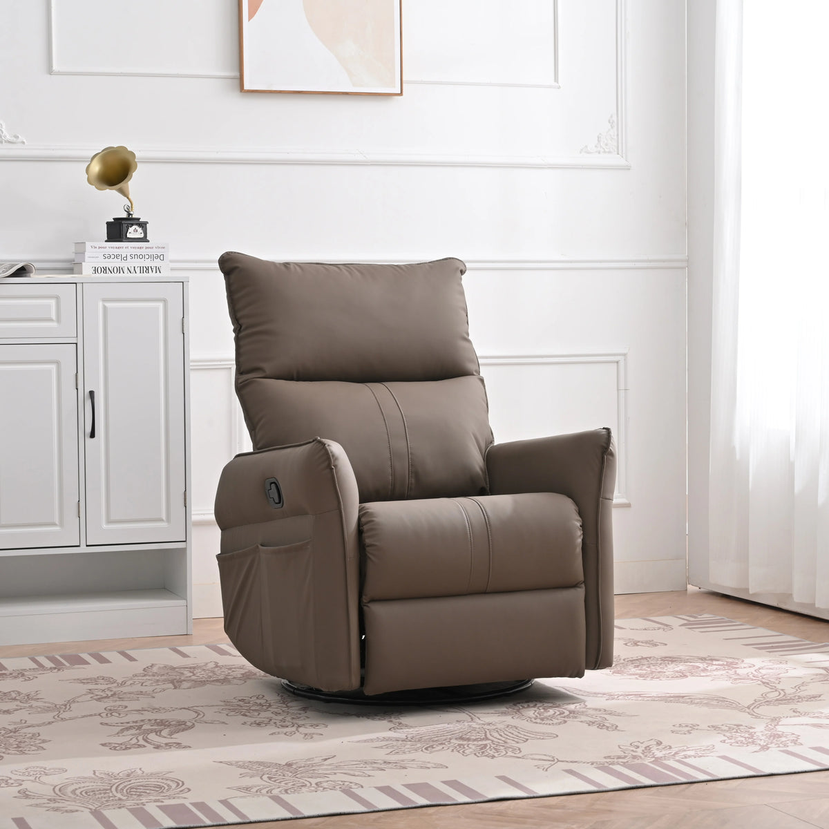 4-in-1 Swivel Glider Rocker Recliner Chair Brown B711