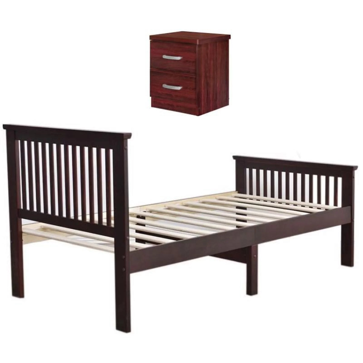 Pine Twin Bed and 2-Drawer Nightstand Set Y66122