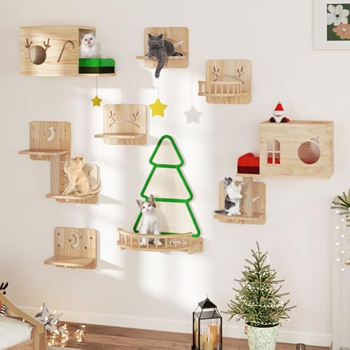 Solid Wood Wall Mounted Cat Furniture Set of 13 W86743
