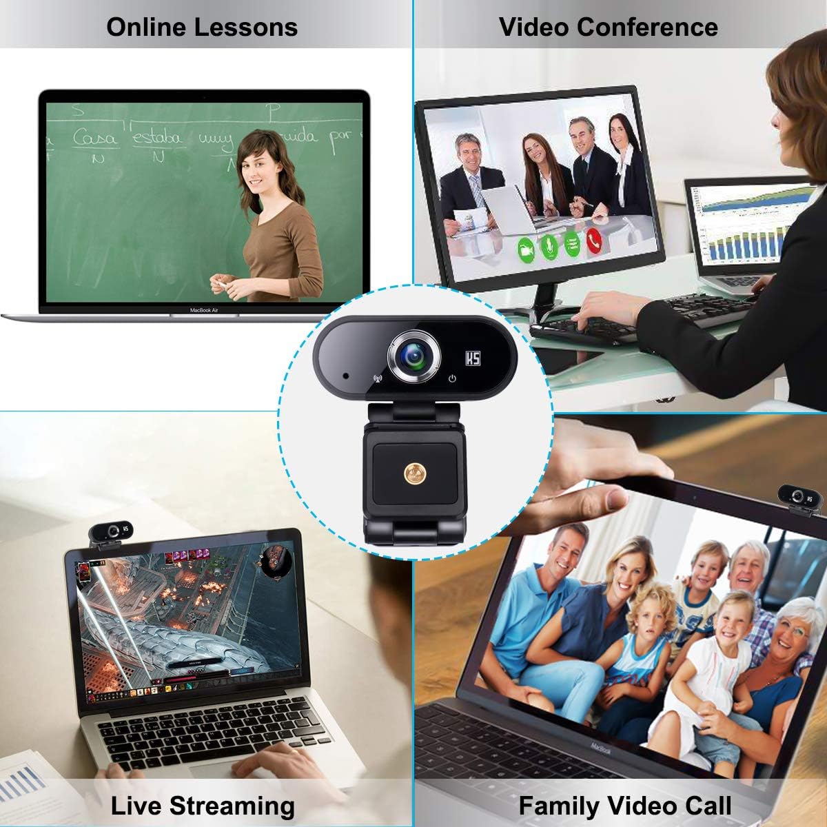 HD 1080P USB Webcam with Tripod and Privacy Cover, Pack of 2 A6355