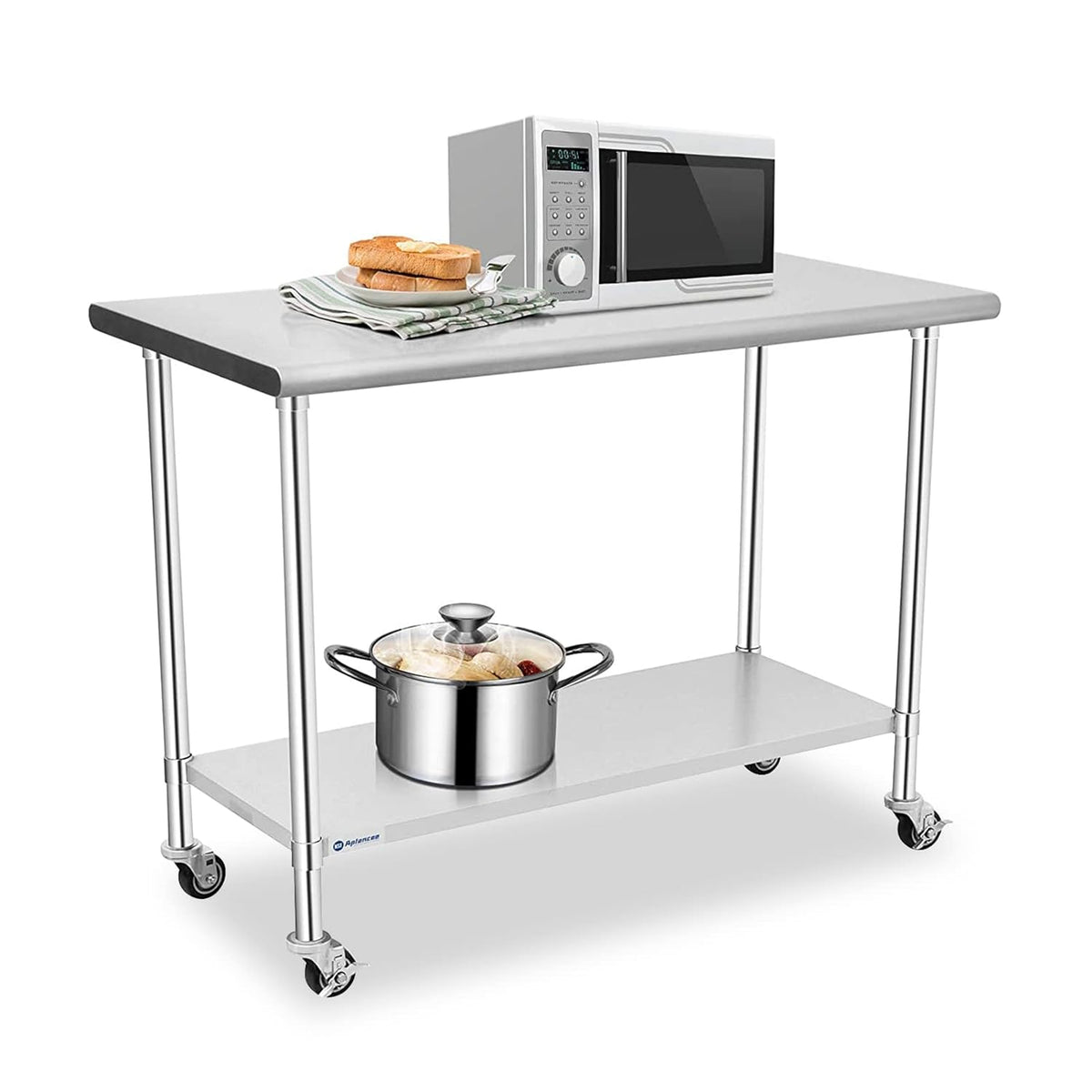Stainless Steel Prep & Work Table with Caster Backsplash and Adjustable Undershelf N101039