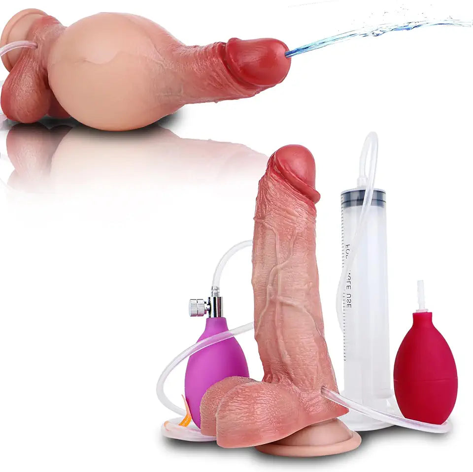 Inflatable Knot Penis Ejaculating Dildo Toy 7.24'' Silicone Anal Plug A73201