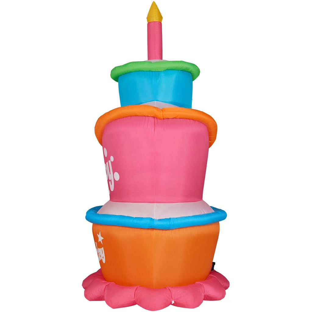Yard Inflatable Tall Happy Birthday Cake with Faux Candle Blow Up with Lights and Storage Bag 144" K59771
