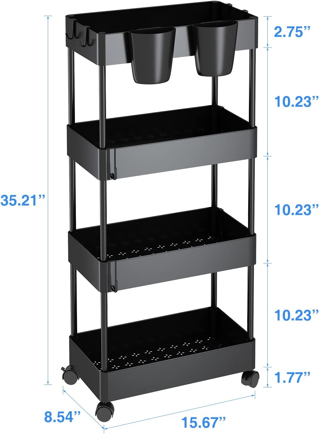 Black 4-Tier Rolling Utility Cart J9480